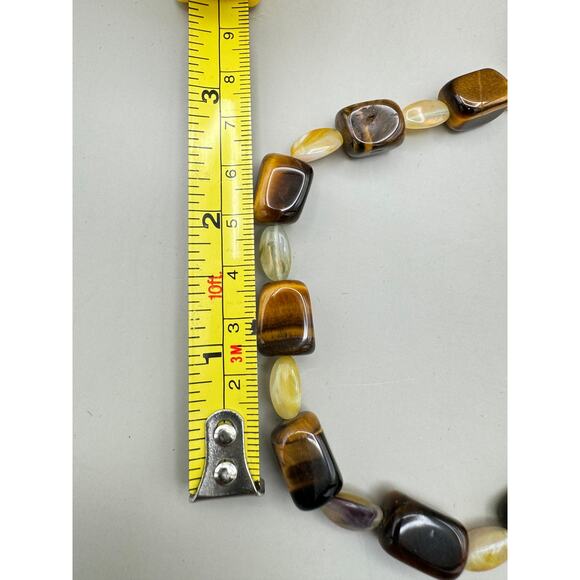 Vintage Tiger's Eye and Citrine Crystal Stone Necklace 28" - Picture 8 of 8